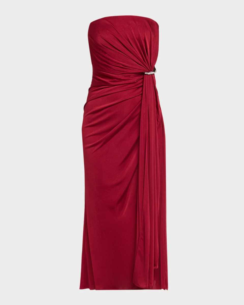 Nadia Strapless Draped Jersey Midi Dress
